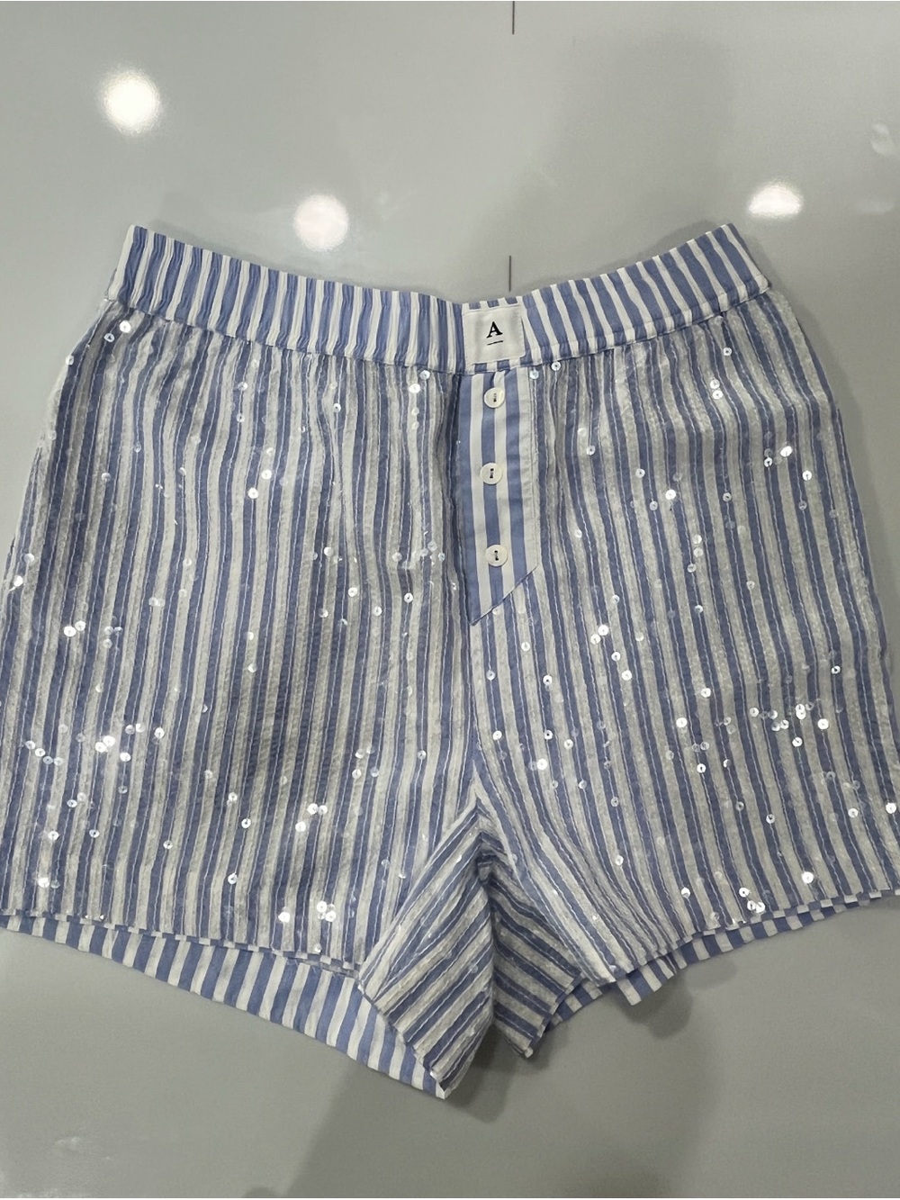 Anthropologie Blue and White Striped Sequin Bermudas
